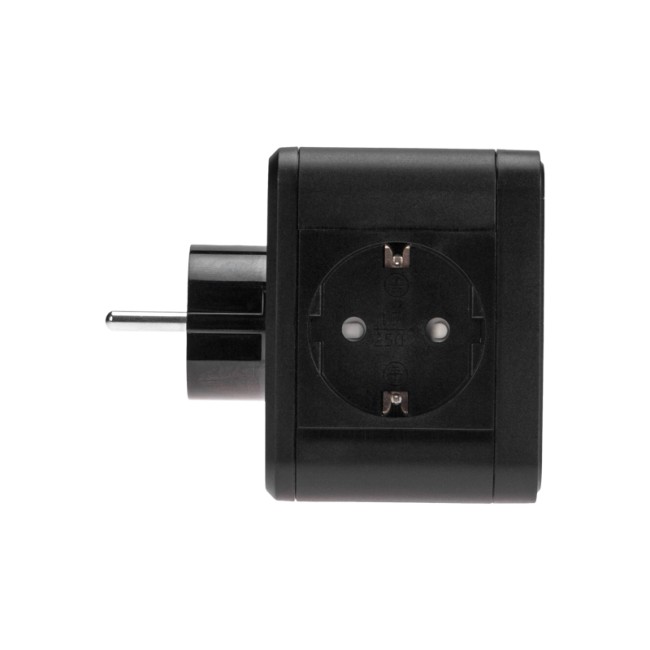 Двойник электрический Куб 16А с заземлением + 2хUSB-A 2,4А + USB Type-C 3А с ночной подсветкой, черный REXANT