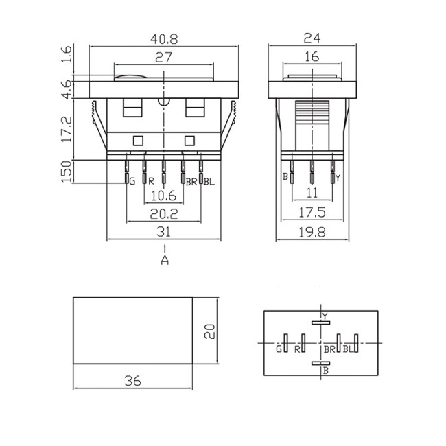 Переключатель (стеклоподъемника) клавишный 12V 20А (6с) (ON)-OFF-(ON) черный с подсветкой и проводом (ASW-21D) REXANT Переключатель (стеклоподъемника) клавишный 12V 20А (6с) (ON)-OFF-(ON) черный с подсветкой и проводом (ASW-21D) REXANT