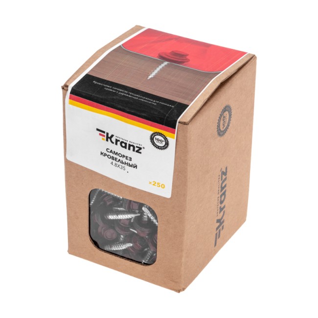 Саморез кровельный 4,8х35, окрашенный RAL 3005, короб (250 шт/уп) KRANZ Саморез кровельный 4,8х35, окрашенный RAL 3005, короб (250 шт/уп) KRANZ