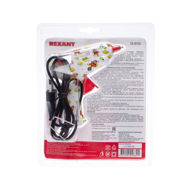 Пистолет клеевой, 15Вт, Ø7мм + набор цветных стержней 12 шт, блистер REXANT Пистолет клеевой, 15Вт, Ø7мм + набор цветных стержней 12 шт, блистер REXANT