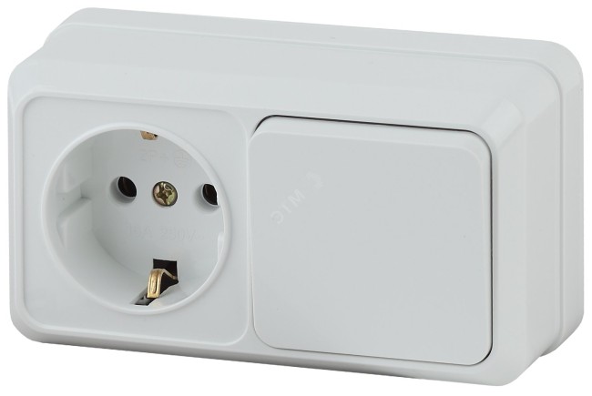 Блок розетка+выкл. гориз. 10(16)А-250В, ОУ, Quadro, белый, 2-701-01 Блок розетка+выкл. гориз. 10(16)А-250В, ОУ, Quadro, белый, 2-701-01