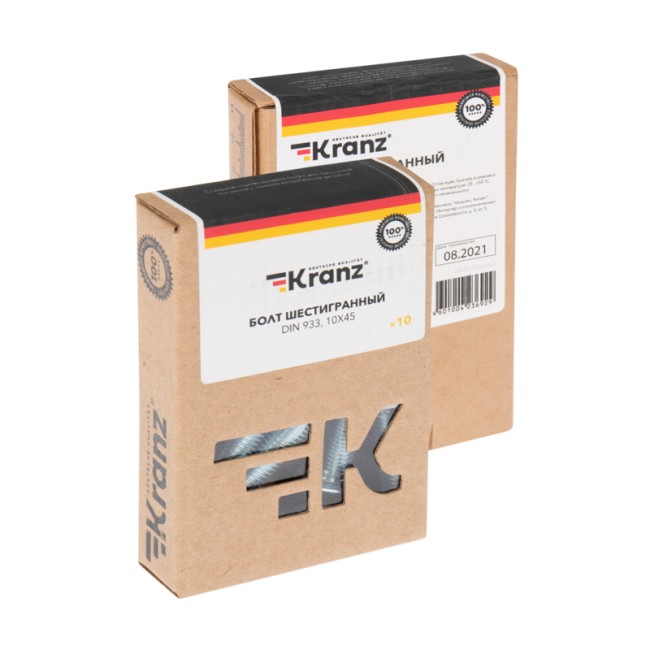 Болт шестигранный DIN 933, 10х45 короб (10 шт/уп) KRANZ
