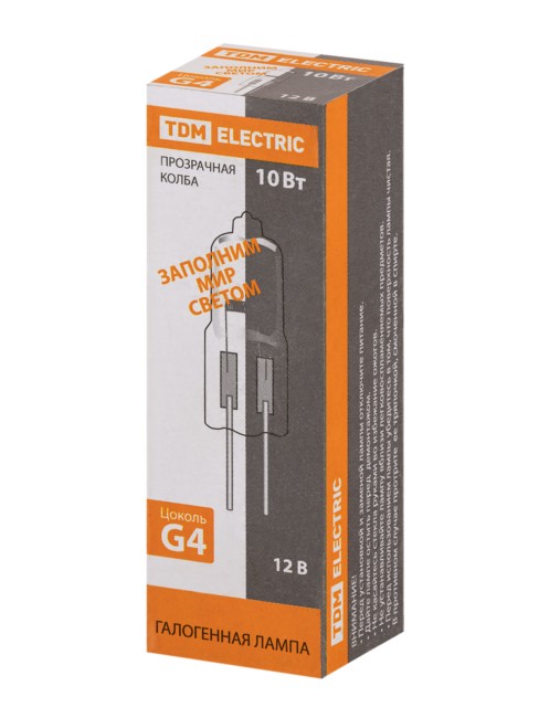 Лампа капсульная галогенная JC - 10Вт - 12В - G4 прозрачная TDM 