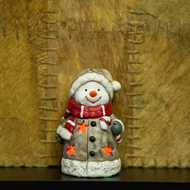 Керамическая фигурка Снеговичок в шарфе 7,5x6,5x12 см Керамическая фигурка Снеговичок в шарфе 7,5x6,5x12 см