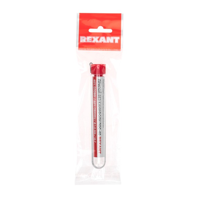 Припой без канифоли ПОС-40, 10г, Ø1мм, (олово 40%, свинец 60%), колба REXANT Припой без канифоли ПОС-40, 10г, Ø1мм, (олово 40%, свинец 60%), колба REXANT