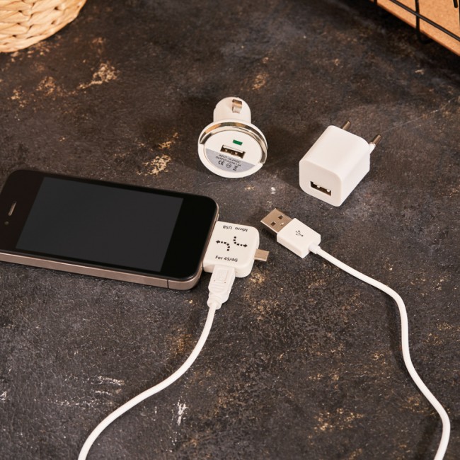 Комплект СЗУ, АЗУ, кабель miniUSB-USB, переходник microUSB 30 pin белый