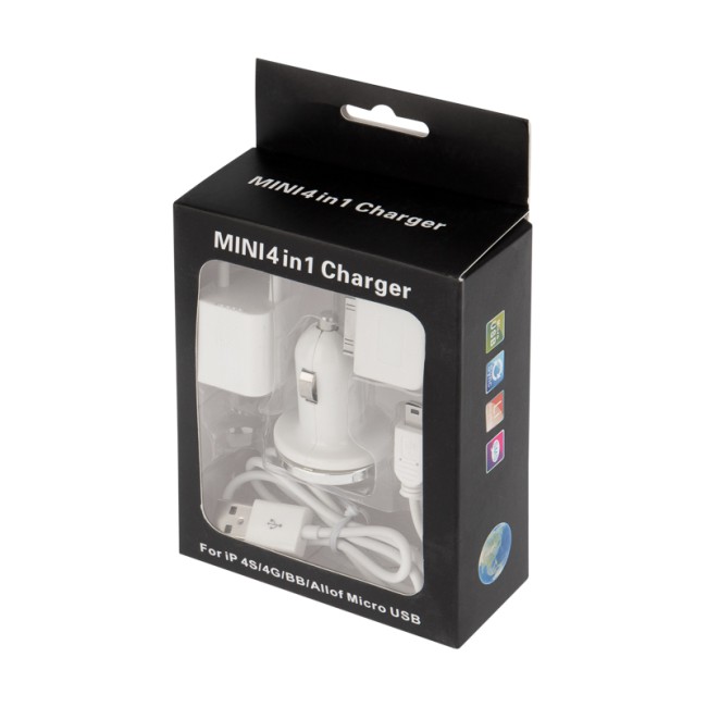 Комплект СЗУ, АЗУ, кабель miniUSB-USB, переходник microUSB 30 pin белый