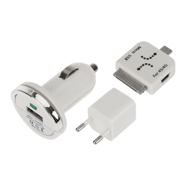 Комплект СЗУ, АЗУ, кабель miniUSB-USB, переходник microUSB 30 pin белый