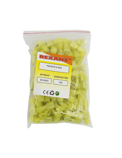 Клемма плоская полностью изолированная в нейлоне РПи-м(н) 6.0-(6.3)/РпИм-н 6-7-0,8 гнездо 6.6 мм, 4-6 мм², желтый REXANT Клемма плоская полностью изолированная в нейлоне РПи-м(н) 6.0-(6.3)/РпИм-н 6-7-0,8 гнездо 6.6 мм, 4-6 мм², желтый REXANT