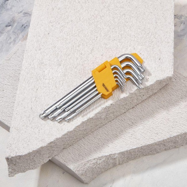 Набор ключей имбусовых Tamper-Torx 9шт ТТ10-ТТ50 закаленные удлиненные никель Kranz KR-12-5221