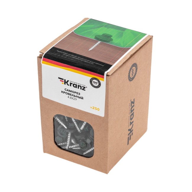 Саморез кровельный 4,8х29, окрашенный RAL 6005, короб (250 шт/уп) KRANZ