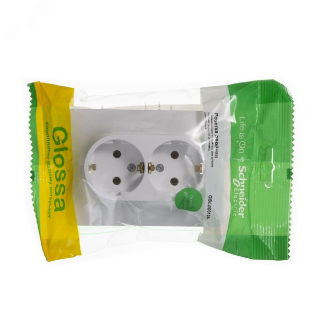 GLOSSA Розетка двойная с заземлением в сборе белая GLOSSA Розетка двойная с заземлением в сборе белая