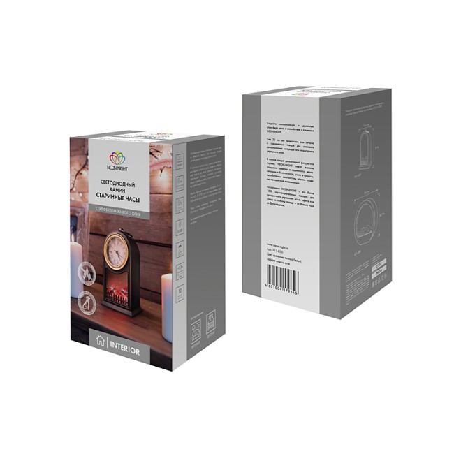 Светодиодный камин Старинные часы с эффектом живого огня 14,7x11,7x25 см, черный, батарейки 2хС (не в комплекте) USB NEON-NIGHT Светодиодный камин Старинные часы с эффектом живого огня 14,7x11,7x25 см, черный, батарейки 2хС (не в комплекте) USB NEON-NIGHT