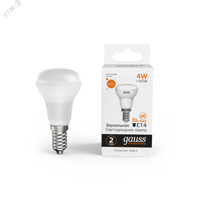 Лампа светодиодная LED 4 Вт 300 Лм 3000К теплая E14 R39 Elementary Gauss Лампа светодиодная LED 4 Вт 300 Лм 3000К теплая E14 R39 Elementary Gauss