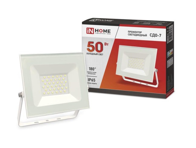 Прожектор светодиодный СДО-7 50Вт 6500К IP65 4500лм 230В бел. IN HOME 4690612034706 Прожектор светодиодный СДО-7 50Вт 6500К IP65 4500лм 230В бел. IN HOME 4690612034706