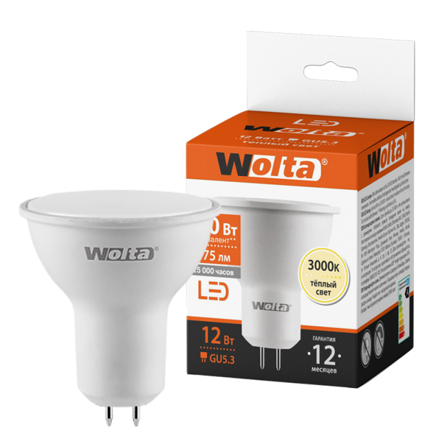 Светодиодная лампа WOLTA 25YPAR16-230-12GU5.3 12Вт 3000K GU5.3