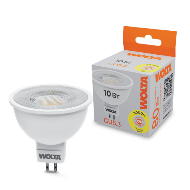 Светодиодная лампа WOLTA WSTD-MR16-220V10W3KGU5.3-L 10Вт 3000K GU5.3 с линзой