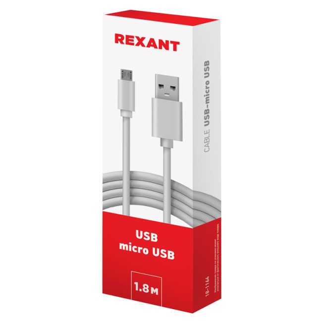 Кабель USB-micro USB/PVC/white/1,8m/REXANT