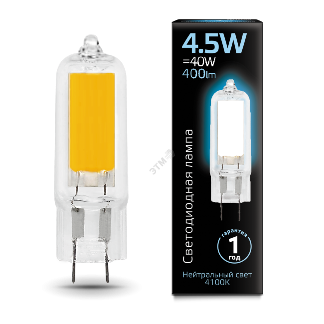 Лампа светодиодная LED 4.5 Вт 400 Лм 4100К белая G4 капсула 220 В стекло Black Gauss