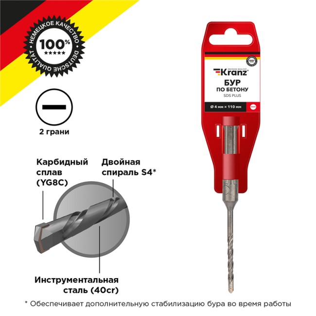 Бур по бетону 4x110x50 мм SDS PLUS Kranz