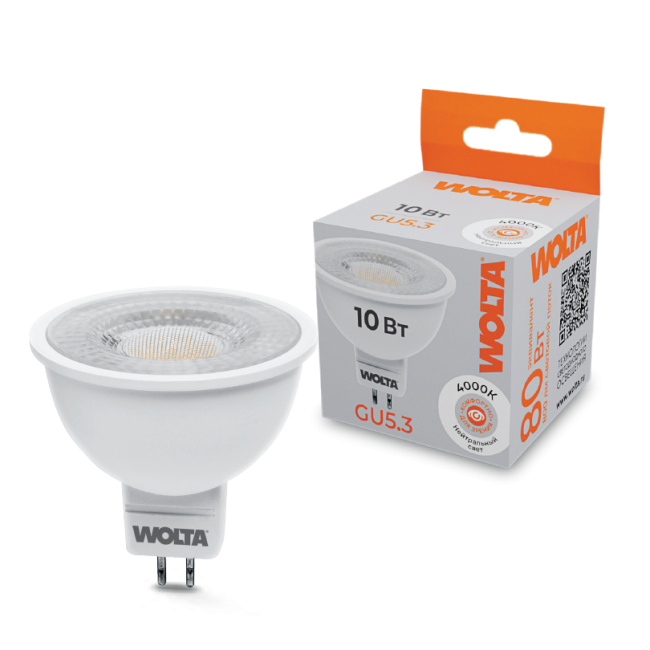 Светодиодная лампа WOLTA WSTD-MR16-220V10W4KGU5.3-L 10Вт 4000K GU5.3 с линзой