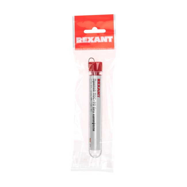 Припой без канифоли ПОС-90, 10г, Ø1мм, (олово 90%, свинец 10%), колба REXANT Припой без канифоли ПОС-90, 10г, Ø1мм, (олово 90%, свинец 10%), колба REXANT