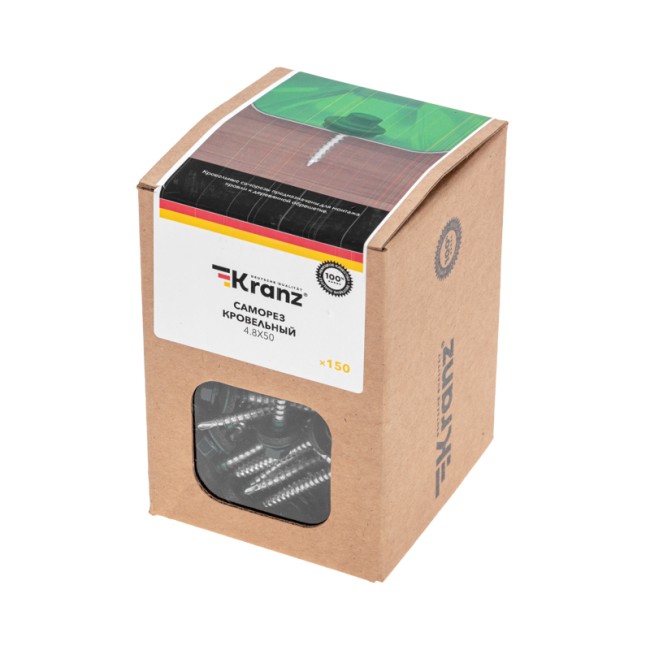 Саморез кровельный 4,8х50, окрашенный RAL 6005, короб (150 шт/уп) KRANZ