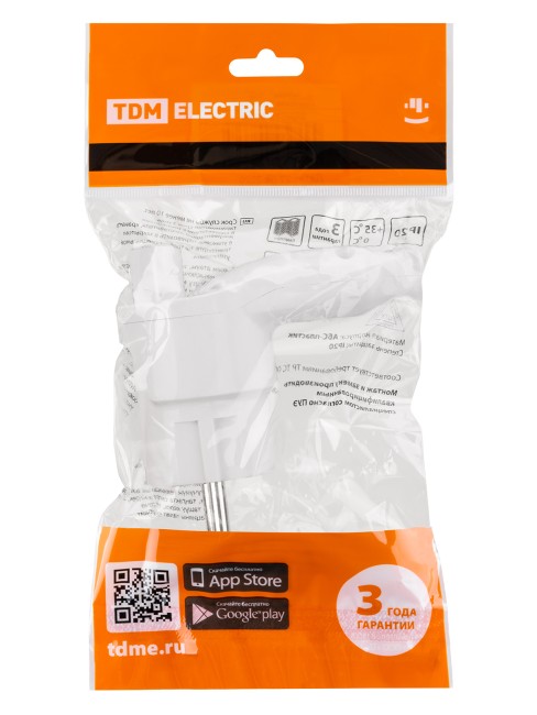 Вилка угловая c/з белая с кнопкой извлечения из сети 16А 250В TDM