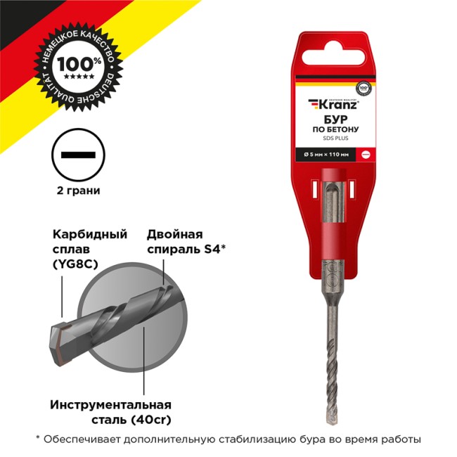 Бур по бетону 5x110x50 мм SDS PLUS Kranz