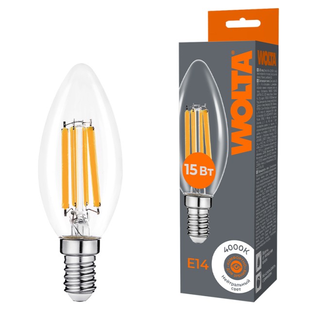 Светодиодная лампа WOLTA FILAMENT WF-C35-15W4KE14 15Вт 4000K Е14