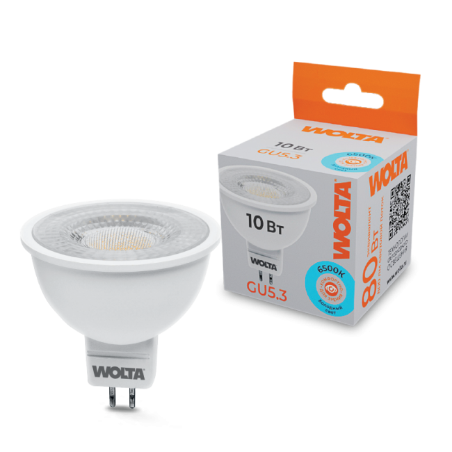 Светодиодная лампа WOLTA WSTD-MR16-220V10W6KGU5.3-L 10Вт 6500K GU5.3 с линзой