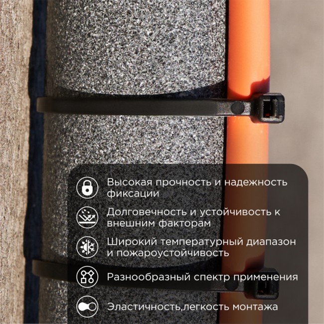 Стяжка кабельная нейлоновая 150x2,5мм, черная (100 шт/уп) REXANT Стяжка кабельная нейлоновая 150x2,5мм, черная (100 шт/уп) REXANT