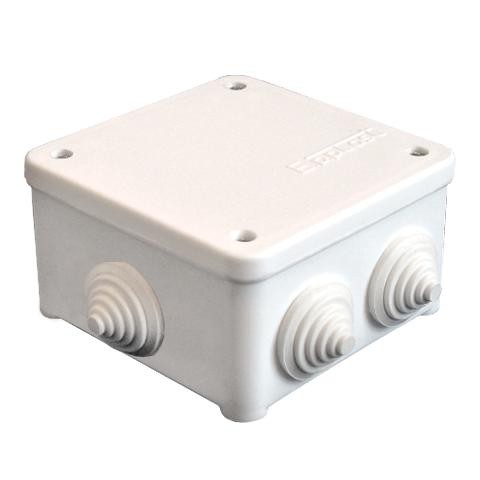 Коробка распределительная ОП 85х85х45мм У130 IP54 7 выходов 3 гермоввода крышка на винтах бел. Epplast 130111 Коробка распределительная ОП 85х85х45мм У130 IP54 7 выходов 3 гермоввода крышка на винтах бел. Epplast 130111