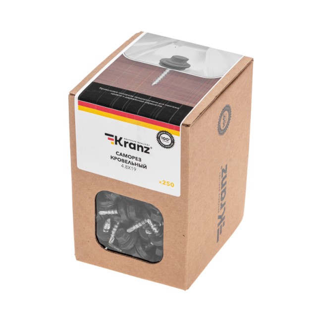 Саморез кровельный 4,8х19, окрашенный RAL 7024, короб (250 шт/уп) KRANZ