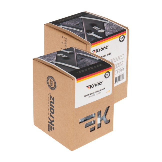 Болт шестигранный DIN 933, 16х80 пакет (10 шт/уп) KRANZ Болт шестигранный DIN 933, 16х80 пакет (10 шт/уп) KRANZ