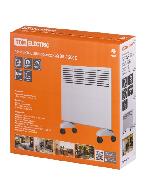 Конвектор электрический ЭК-1500С, 1500 Вт, регул. мощн. (750/1500 Вт), термостат, СТИЧ, TDM Конвектор электрический ЭК-1500С, 1500 Вт, регул. мощн. (750/1500 Вт), термостат, СТИЧ, TDM