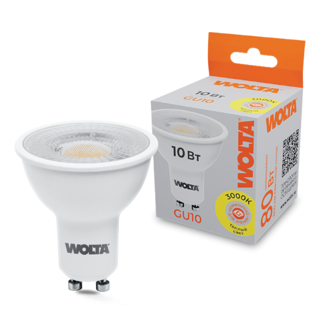 Светодиодная лампа WOLTA WSTD-PAR16-220V10W3KGU10-L 10Вт 3000K GU10 с линзой