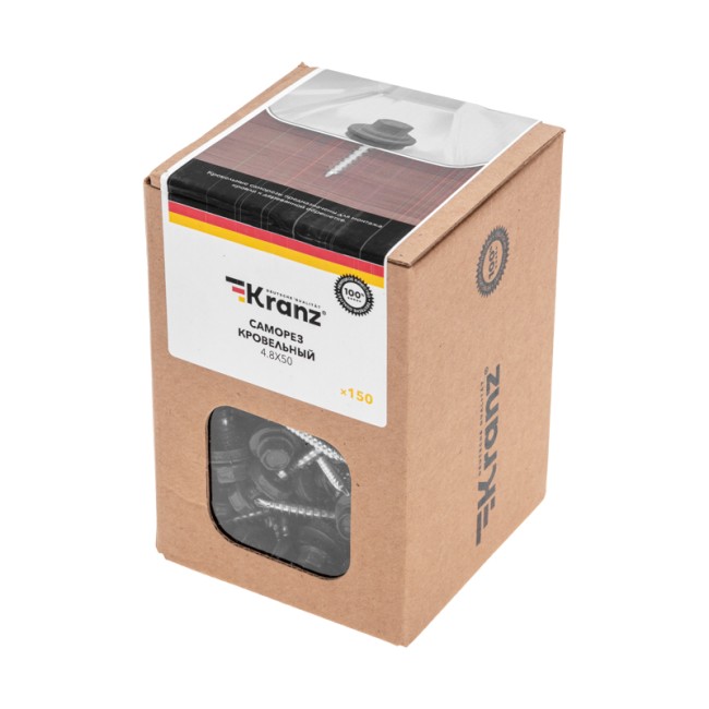 Саморез кровельный 4,8х50, окрашенный RAL 7024, короб (150 шт/уп) KRANZ