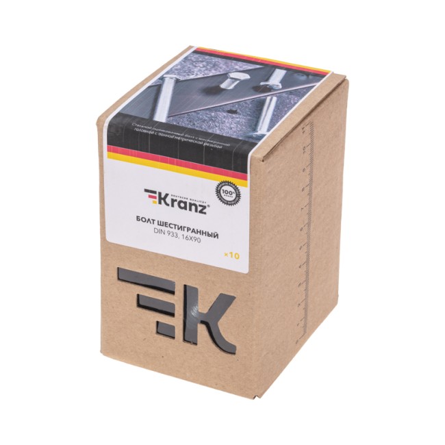 Болт шестигранный DIN 933, 16х90 пакет (10 шт/уп) KRANZ
