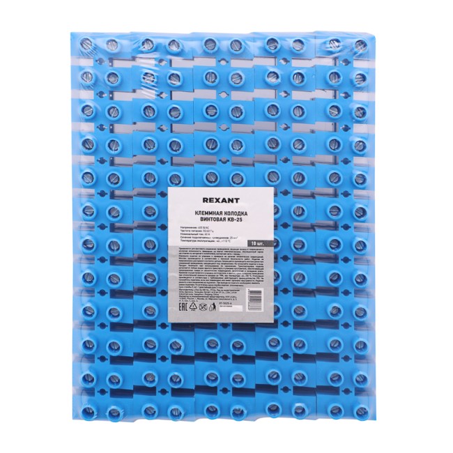 Клеммная винтовая колодка KВ-25 10-25, ток 60 A, полипропилен синий REXANT (10 шт./уп.) Клеммная винтовая колодка KВ-25 10-25, ток 60 A, полипропилен синий REXANT (10 шт./уп.)