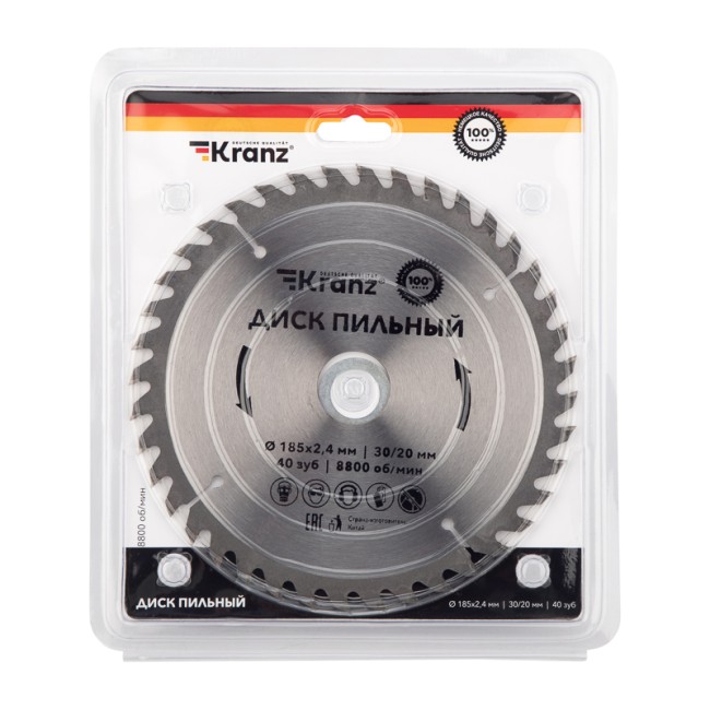 Диск пильный 185 мм х 40 зуб х 30/20 мм KRANZ Диск пильный 185 мм х 40 зуб х 30/20 мм KRANZ