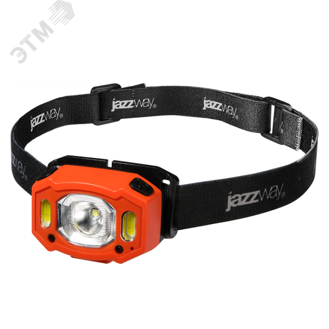 Фонарь налобный 5Вт LED + 2 x RED SMD ABS-пластик оранжевый нейлон 6 режимов работы управление жестами дальность до 65м заряд microUSB в комплекте IP54 JazzWay