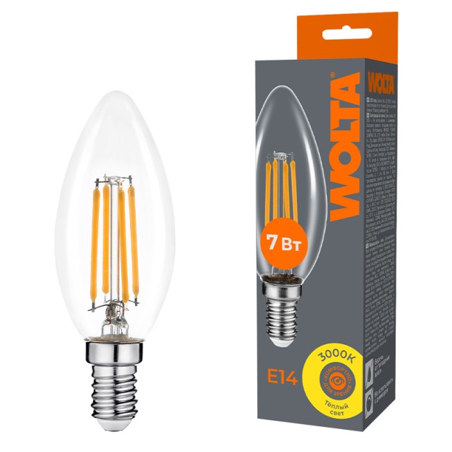 Светодиодная лампа WOLTA FILAMENT WF-C35-7W3KE14 7Вт 3000K Е14