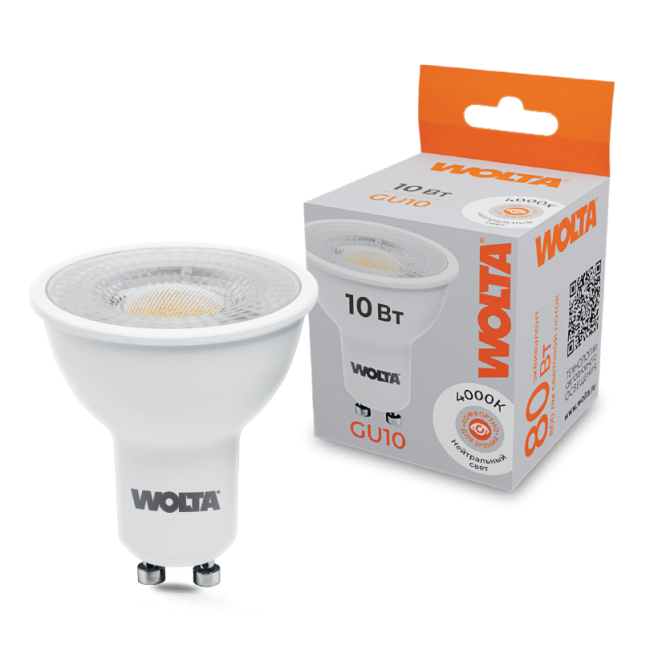 Светодиодная лампа WOLTA WSTD-PAR16-220V10W4KGU10-L 10Вт 4000K GU10 с линзой