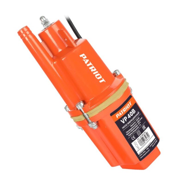 Насос погружной вибрационный VP 40В верхний забор кабель 40м 250Вт 18л/мин H60м D96мм термозащита PATRIOT 315302496 Насос погружной вибрационный VP 40В верхний забор кабель 40м 250Вт 18л/мин H60м D96мм термозащита PATRIOT 315302496