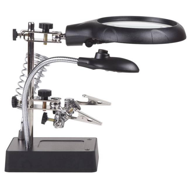 Держатель Третья рука, 2 зажима, лупа 90мм (2.5х) + 2х34мм, подставка паяльника, LED подсветка REXANT Держатель Третья рука, 2 зажима, лупа 90мм (2.5х) + 2х34мм, подставка паяльника, LED подсветка REXANT