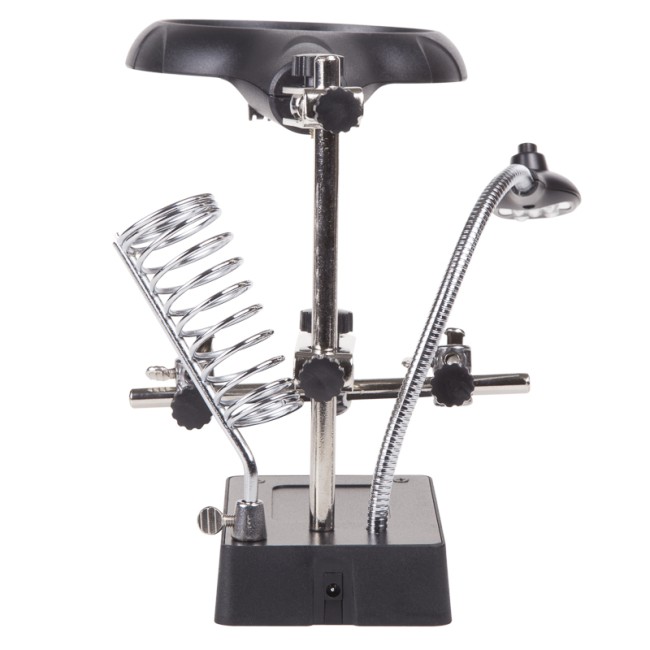 Держатель Третья рука, 2 зажима, лупа 90мм (2.5х) + 2х34мм, подставка паяльника, LED подсветка REXANT Держатель Третья рука, 2 зажима, лупа 90мм (2.5х) + 2х34мм, подставка паяльника, LED подсветка REXANT