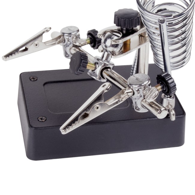 Держатель Третья рука, 2 зажима, лупа 90мм (2.5х) + 2х34мм, подставка паяльника, LED подсветка REXANT Держатель Третья рука, 2 зажима, лупа 90мм (2.5х) + 2х34мм, подставка паяльника, LED подсветка REXANT