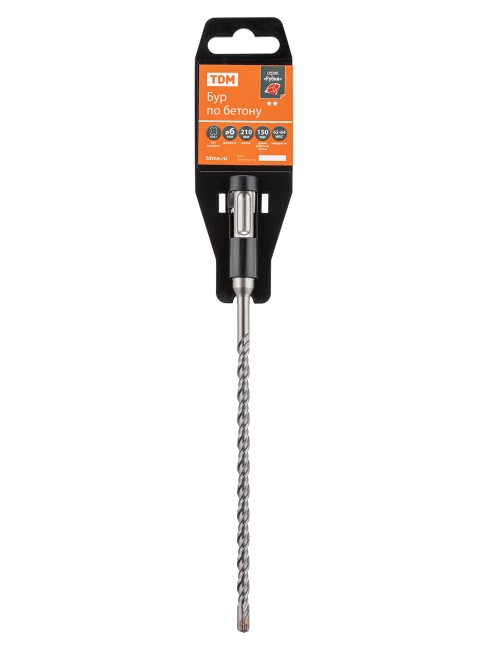 Бур по бетону, 6×210×150 мм, SDS-Plus, 4 резца, пластиковый держатель, 1 шт, "Рубин" TDM Бур по бетону, 6×210×150 мм, SDS-Plus, 4 резца, пластиковый держатель, 1 шт, "Рубин" TDM