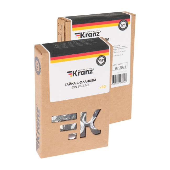 Гайка с фланцем DIN 6923, M8 короб (50 шт/уп) KRANZ Гайка с фланцем DIN 6923, M8 короб (50 шт/уп) KRANZ